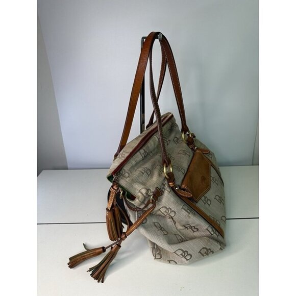 Dooney Bourke The Smith Bag Black Beige DB Logo Florentine Leather Large Tote - Picture 11 of 12